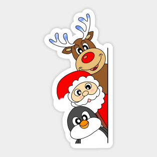 Christmas friends: a penguin, santa and Rudolph Sticker